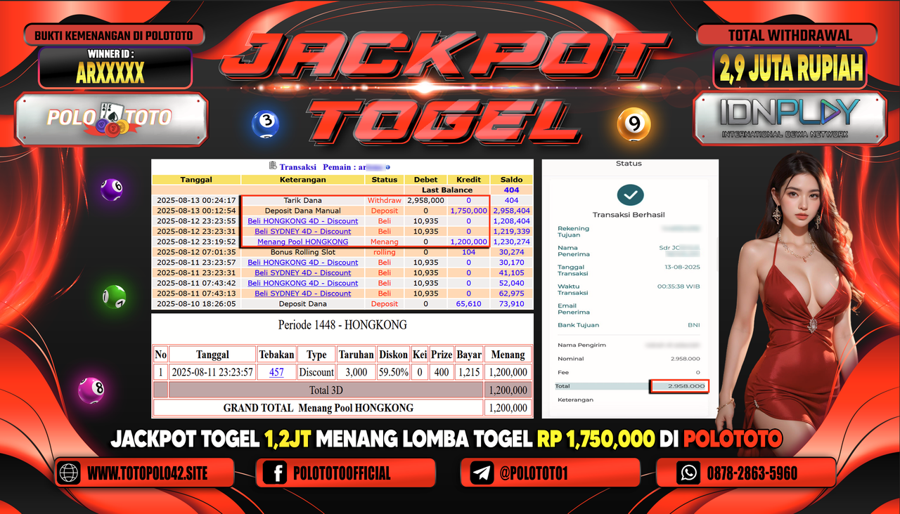 POLOTOTO JACKPOT TOGEL HONGKONG LOTTO Rp.2.900.000,-LUNAS