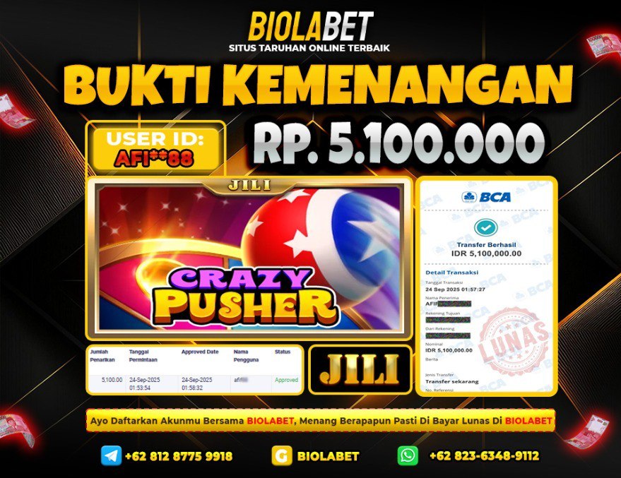 BIOLABET JACKPOT Jili Rp.5.100.000.,- LUNAS
