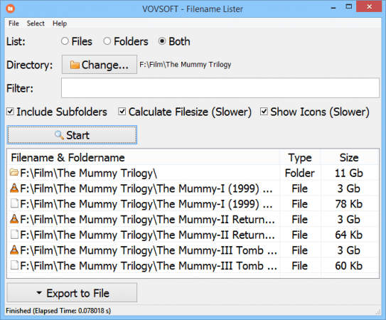 VovSoft Filename Lister v4.0.0.0