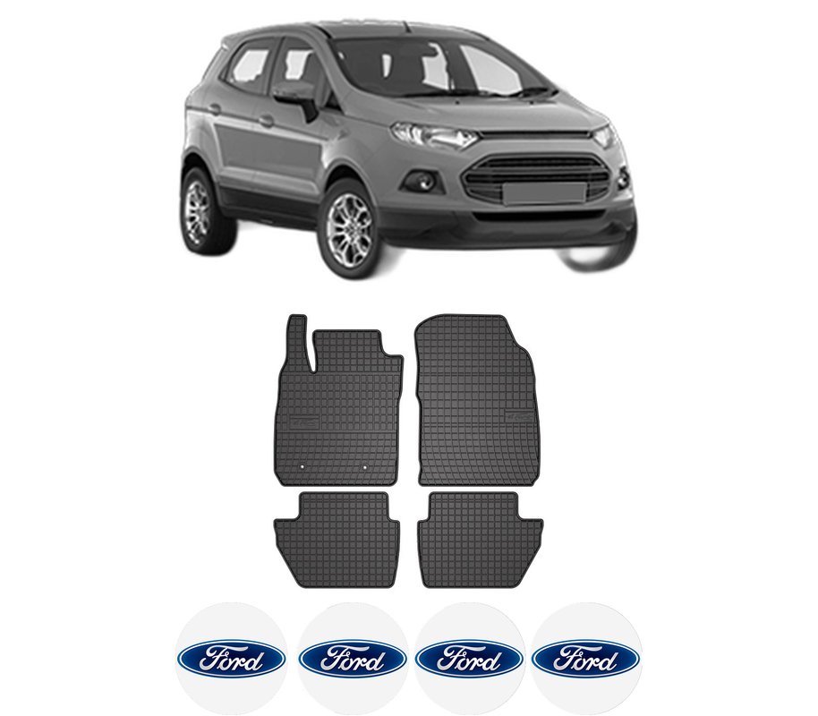 Set covorase presuri FORD ECOSPORT din 2013-2022, auto, din cauciuc thermoplastic, 4 Stickere auto cu FORD