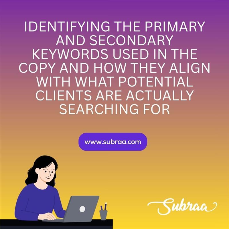 Identifying the primary and secondary keywords used in the copy and how they align with what potenti