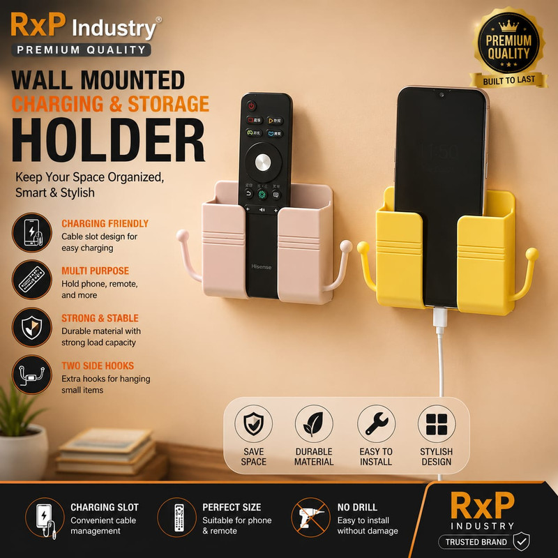 Wall Mounted Charging & Storage Holder for Mobile Phone and Remote