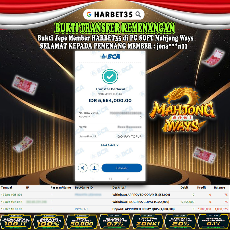 HARBET35 JEPE! MAHJONG WAYS Rp 5.554.000,- LUNAS!