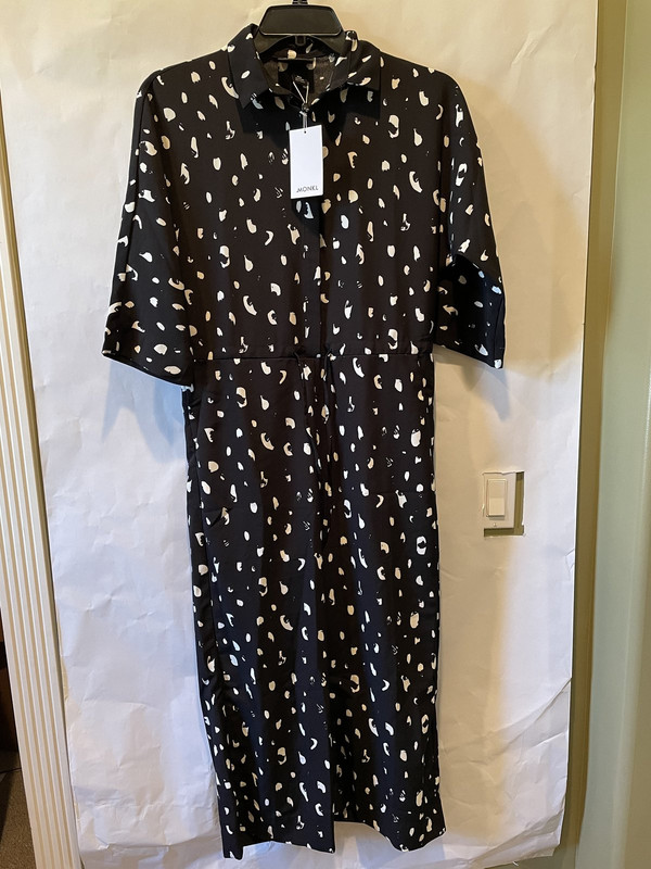 MONKI HARRIOT SPOT PRINT JUMPSUIT IN BLACK WOMENS XXS