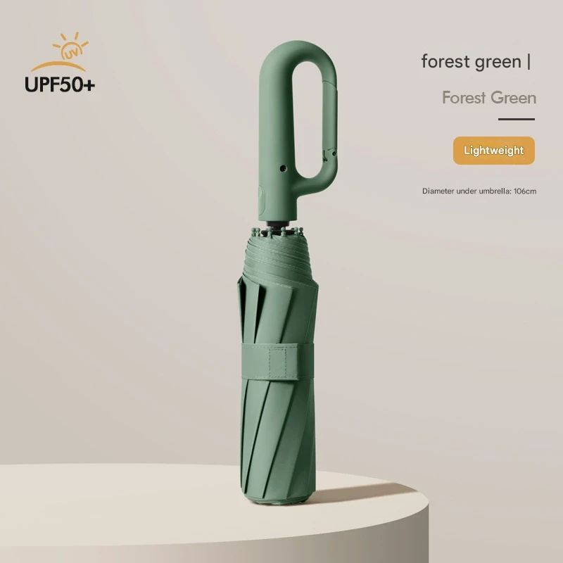 Automatic Open/Close Umbrella with UPF50+ Sun Protection - 10-Rib Windproof Design, Carabiner Handle(Green)