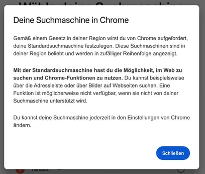 Hinweis auf Suchmaschinenauswahl
