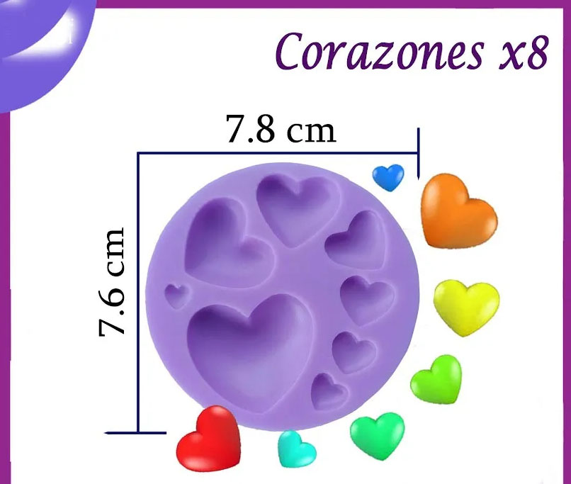 Molde en silicona corazon x 9 figuras para fondant pastel fimo p