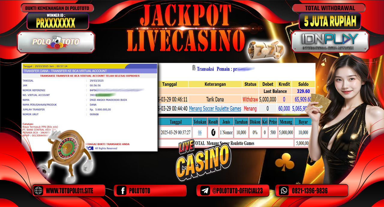 POLOTOTO JACKPOT LIVE CASINO SOCCER ROULETTE  Rp.5.000.000,-