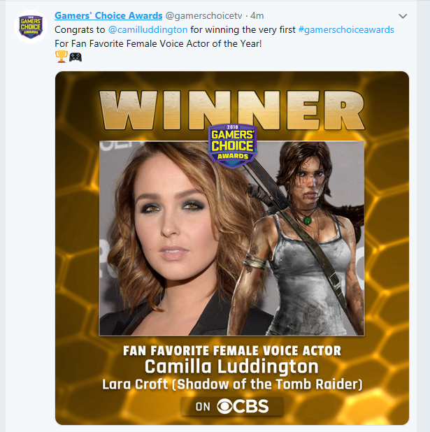 Camilla wins Gamers' Choice Awards nomination Tomb Raider Forums