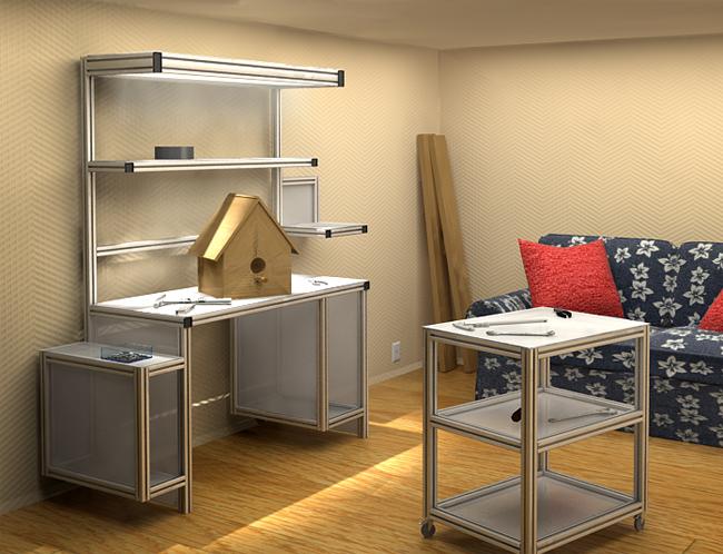Modular kitchen with aluminium cabinet frame profiles