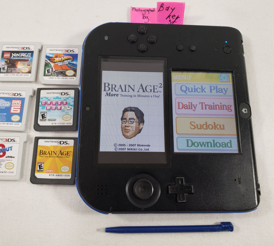 Nintendo 2DS Electric Blue Black with Box Games Charger 2D 3DS