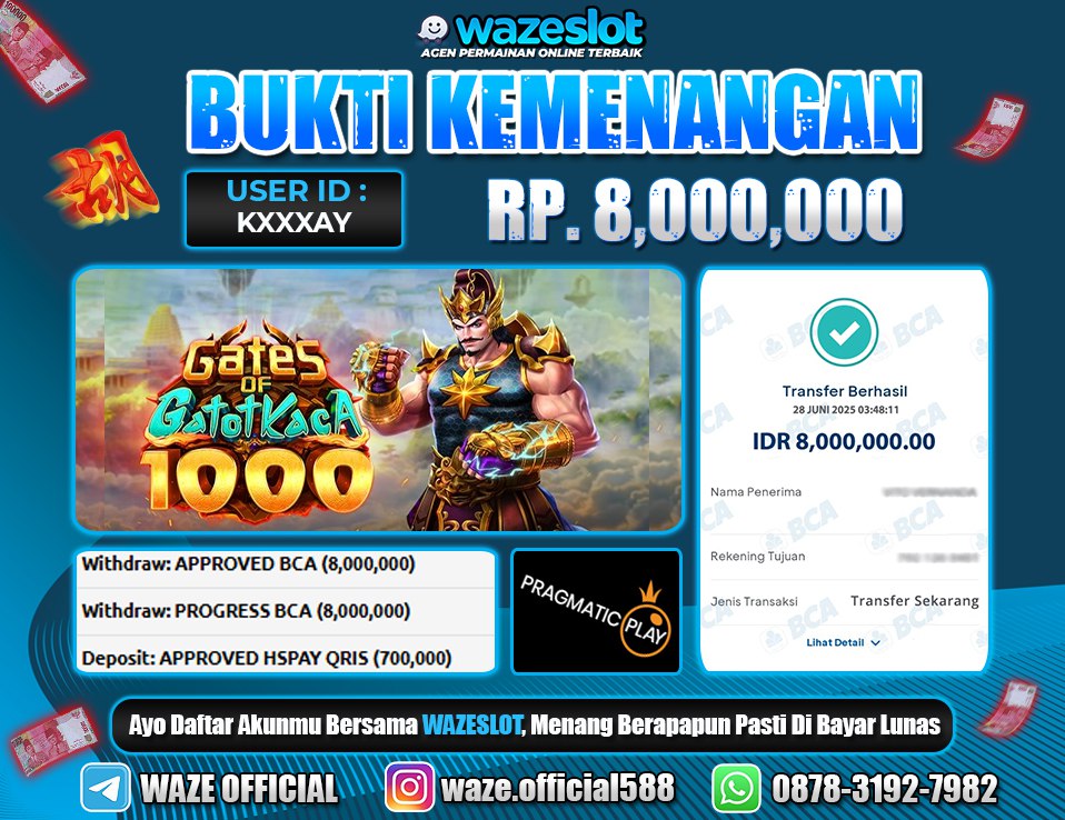 BUKTI KEMENANGAN 28 JUNI 2025 DI GAME GATES OF GATOT KACA 1000 ( PRAGMATIC PLAY )