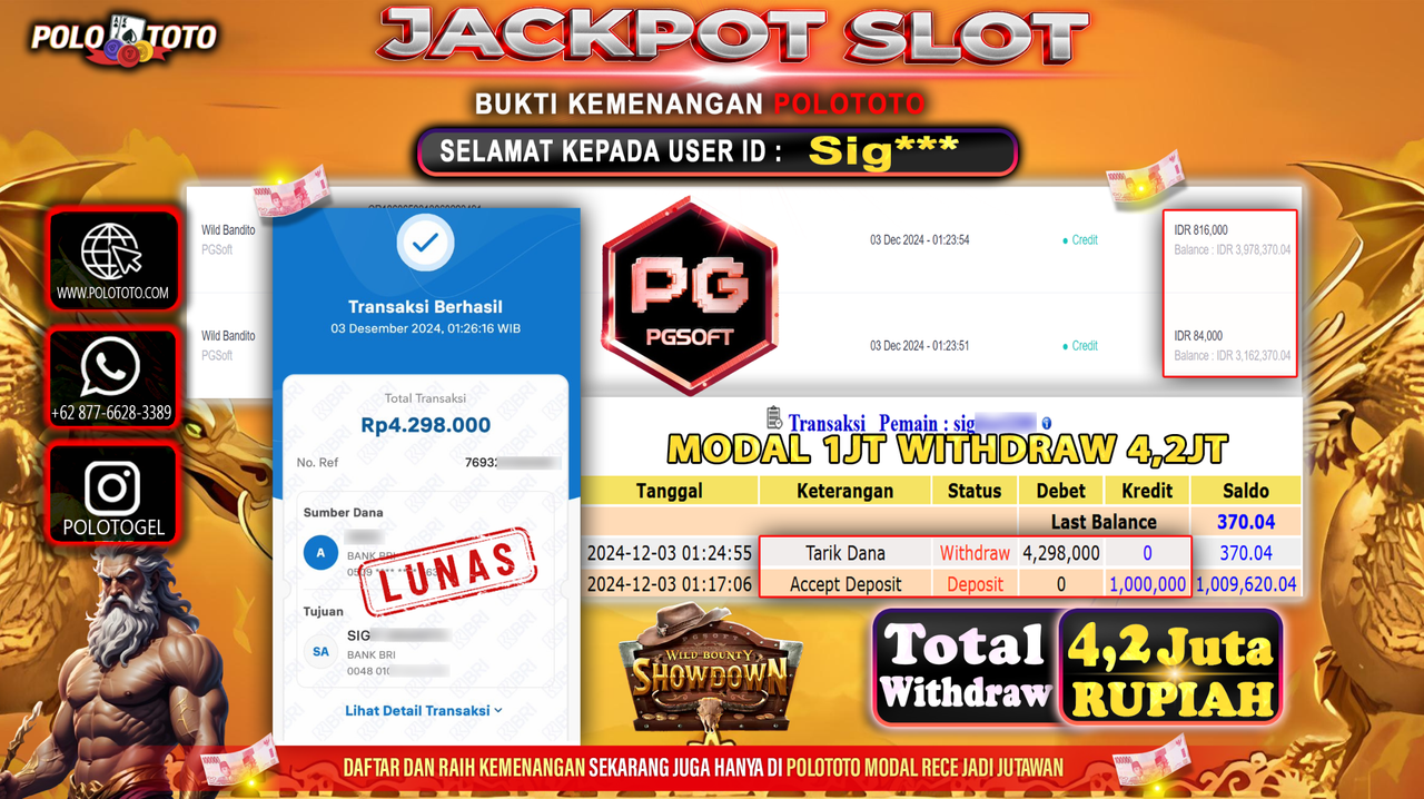 POLOTOTO JACKPOT SLOT WILD BOUNTY SHOWDOWN Rp.4,298.000,-