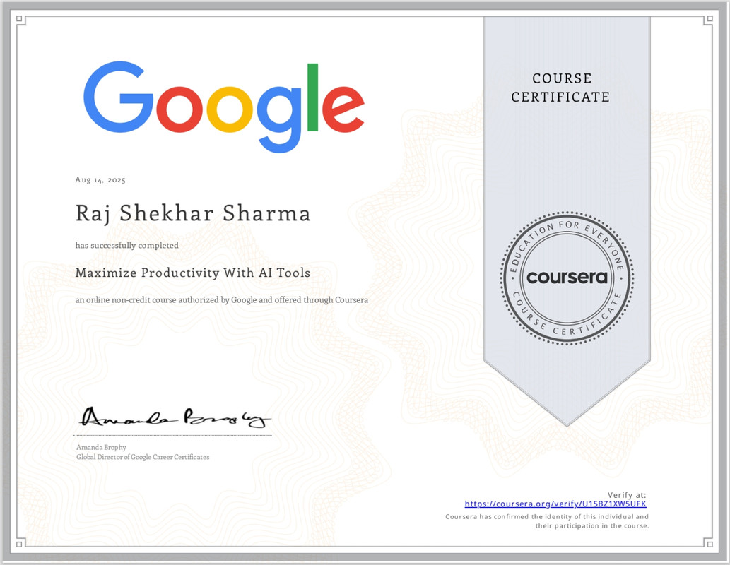 Google AI productivity certificate