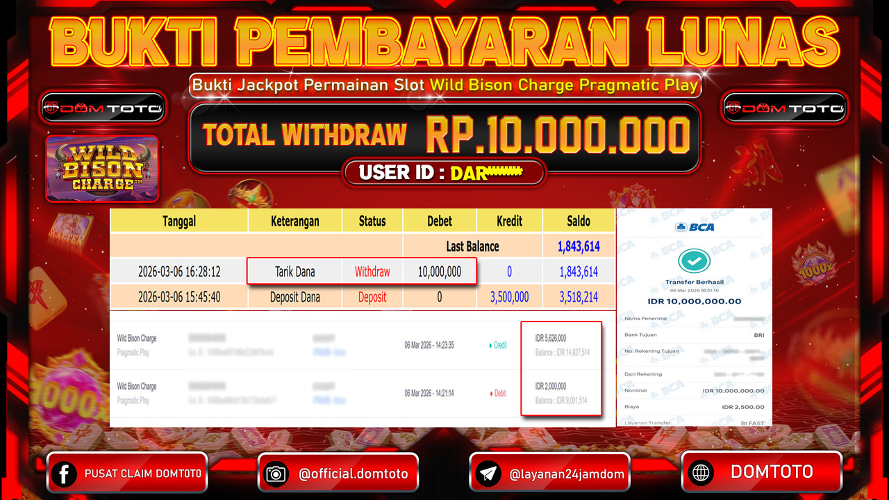JACKPOT SLOT Wild Bison Charge Pragmatic Play 06 MARET 2026