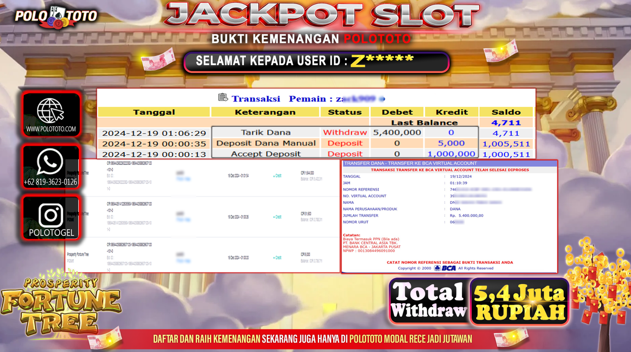 POLOTOTO JACKPOT SLOT PROSPERTY FORTUNE TREE Rp.5,400.000,-