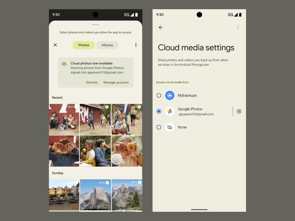 Seletor de fotos Android. Imagem Google Android Developers