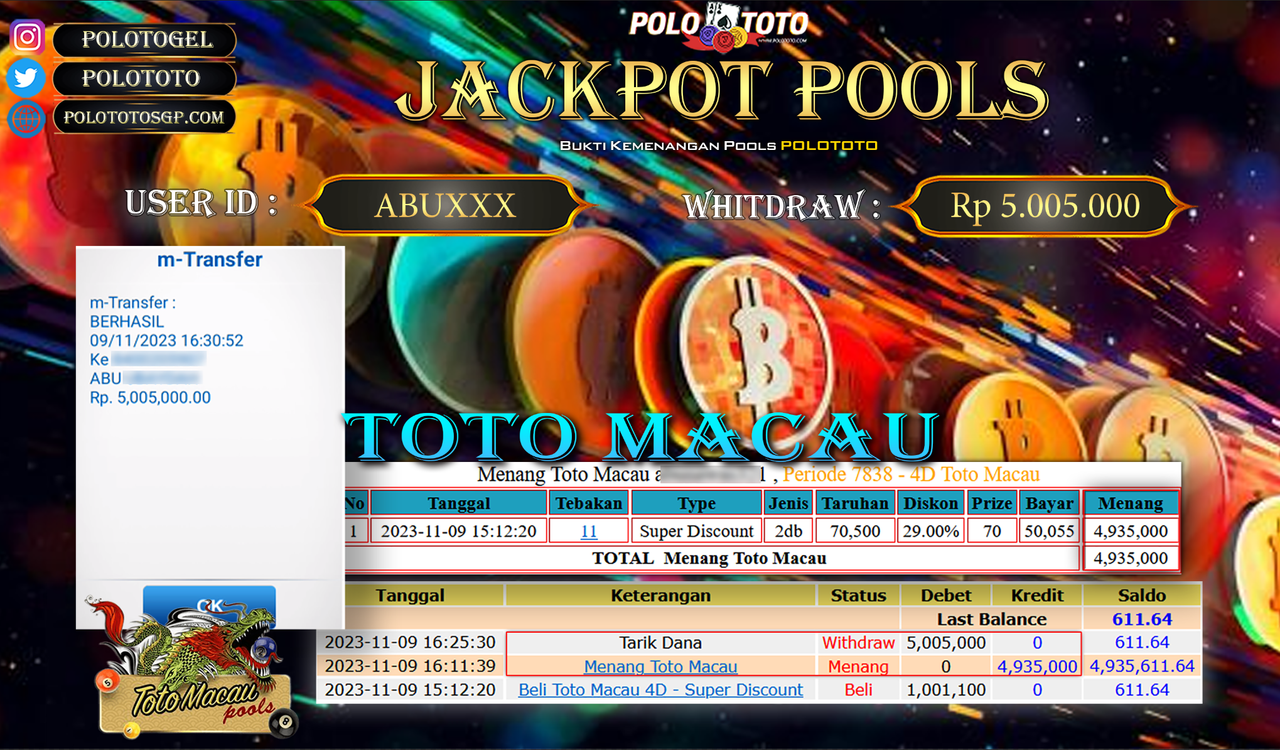BUKTI PEMBAYARAN JACKPOT DIPOLOTOTO DIBAYAR LUNAS!!!