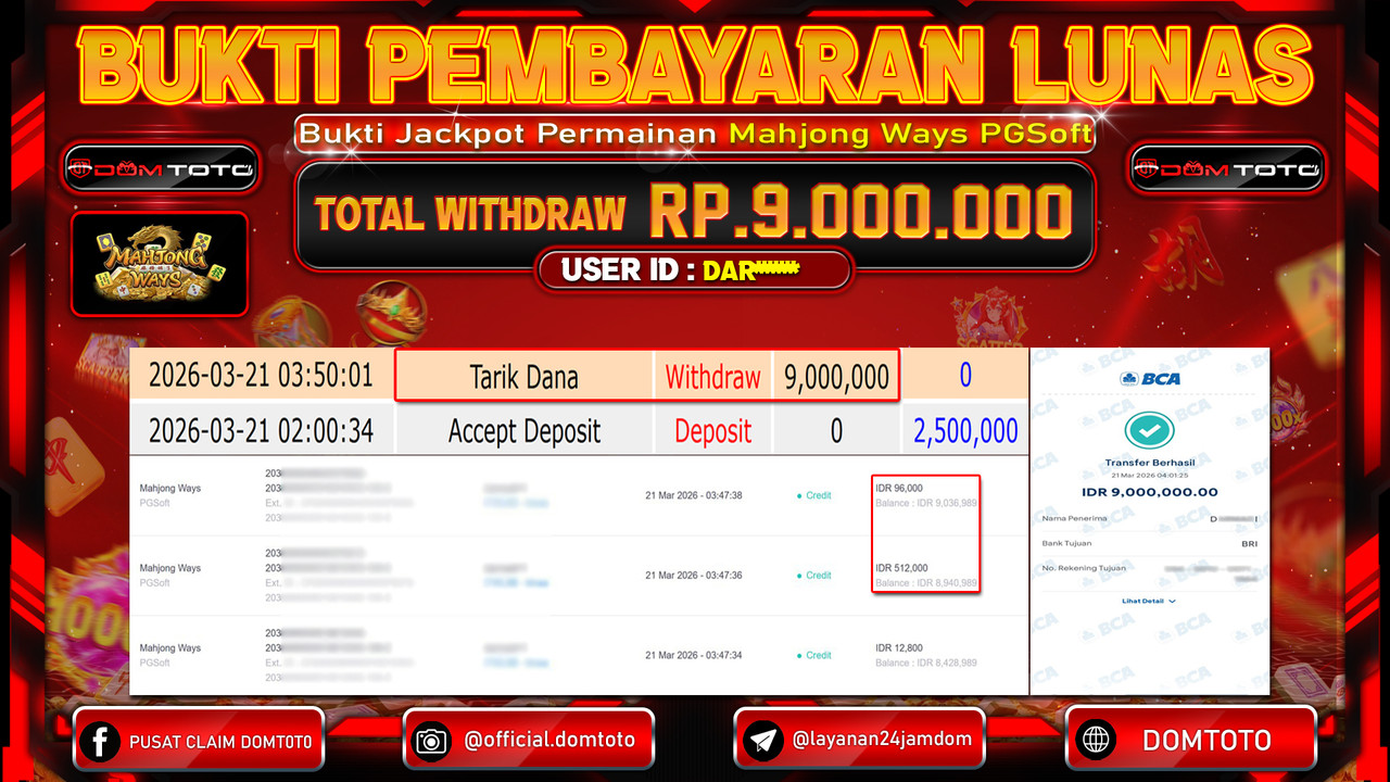 JACKPOT SLOT Mahjong Ways PGSoft 21 MARET 2026