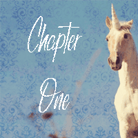 light blue floral background with unicorn on right side on left side is the words Chapter One in white cursive