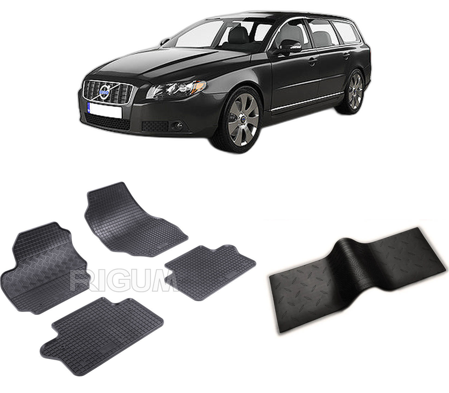 Set covorase auto VOLVO V 70 III din 09.2007-2016, cu covoras tunel median, CAROSERIE COMBI, Presuri cauciuc 100%, compatibil cu autoturismul VOLVO V 70 III, Rigum