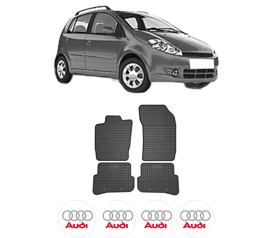 Set covorase presuri AUDI A1 din 2010-2014, auto, din cauciuc thermoplastic, 4 Stickere auto cu AUDI