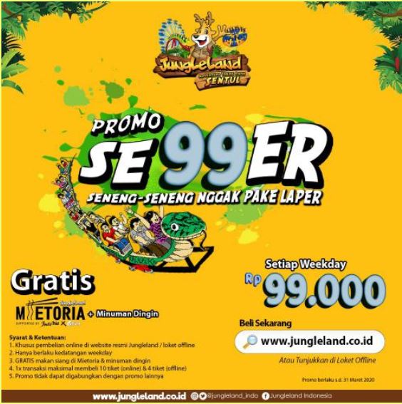 Promo SE99ER dari JungleLand Bogor, Jumat (13/3/2020).
