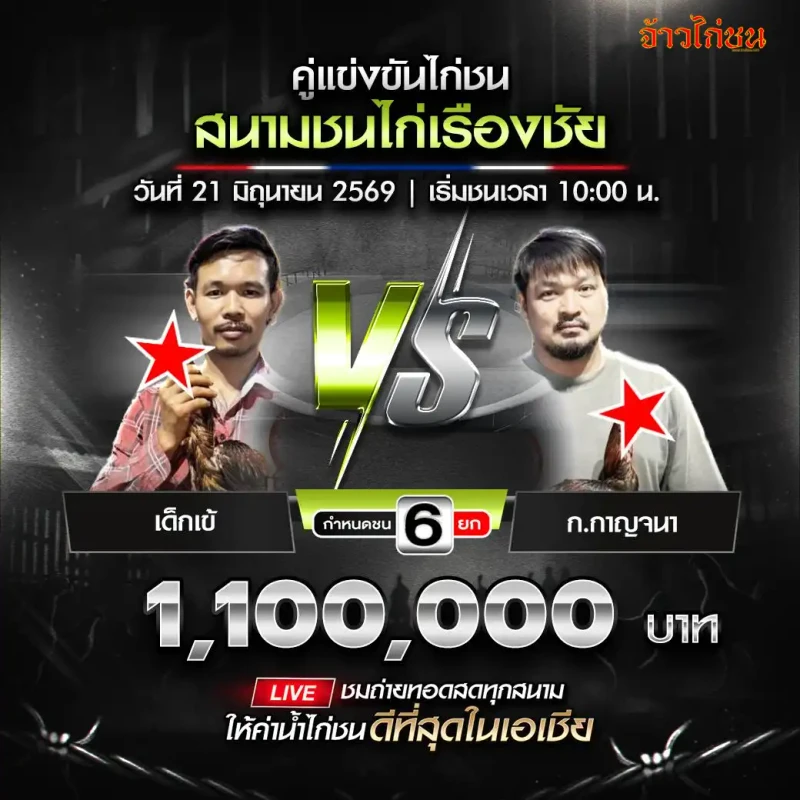 เด็กเข้ พบ ก.กาญจนา โปรแกรมไก่ชน สนามชนไก่เรืองชัย 21 มิถุนายน