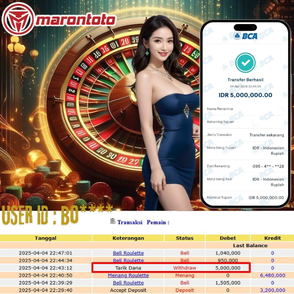 Bukti Kemenangan Member Marontoto Sebesar 5,000,000 JuTa