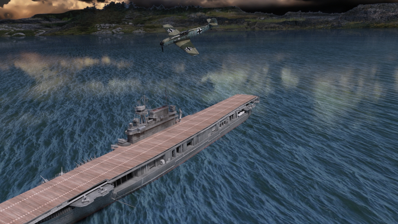 BF109 overflies Yorktown