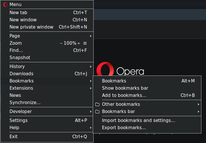 Opera's menu