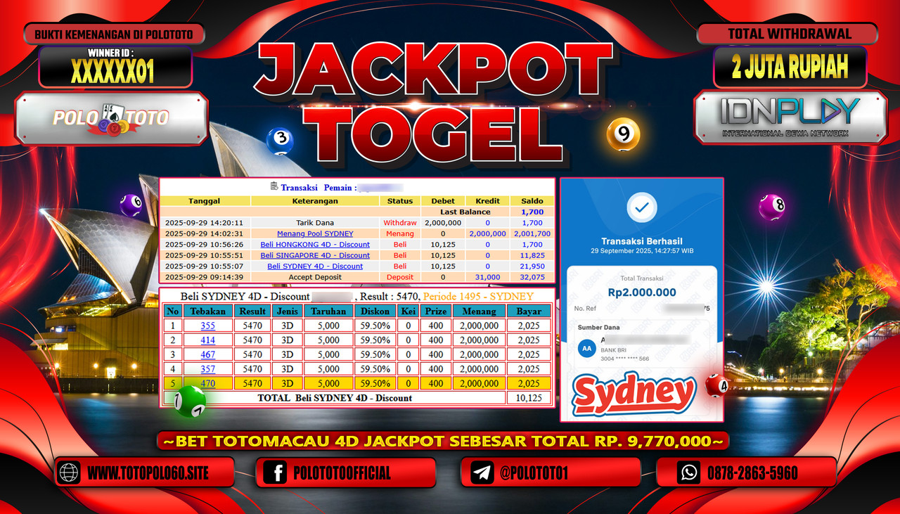 POLOTOTO JACKPOT TOGEL POOL SYDNEY Rp.2.000.000,- LUNAS