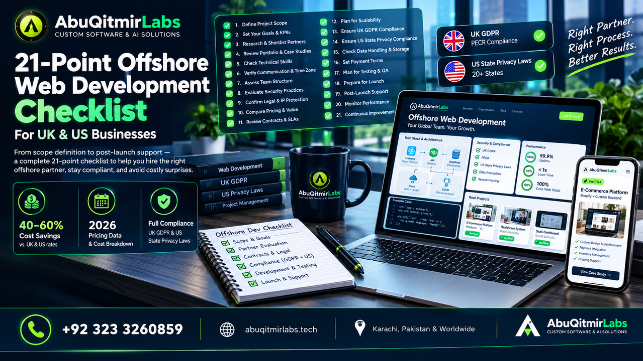 21-point offshore web development checklist for UK and US businesses.