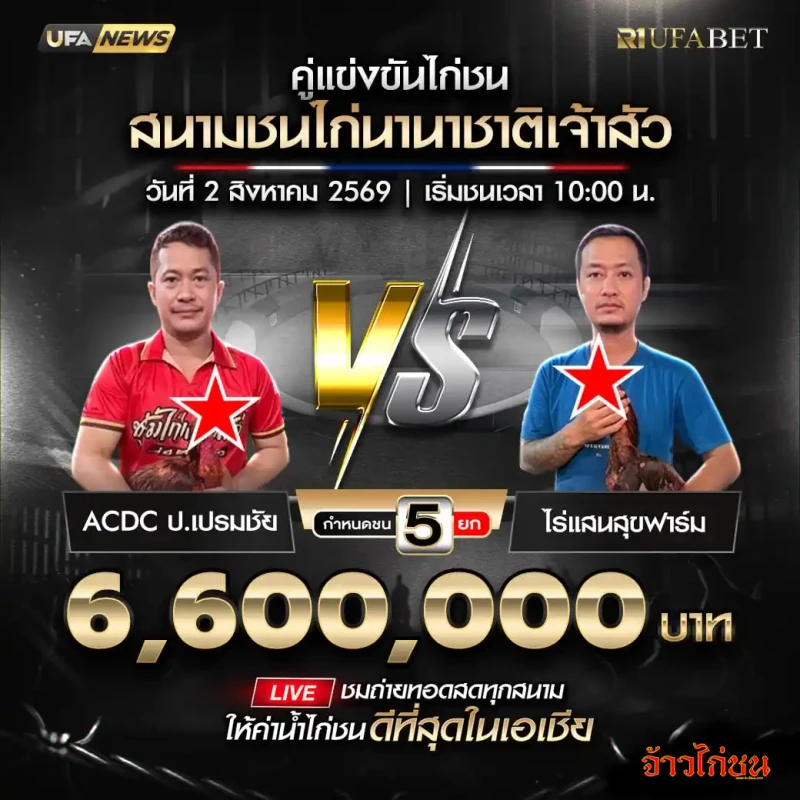 ACDC ป.เปรมชัย พบ ไร่แสนสุขฟาร์ม สนามชนไก่นานาชาติเจ้าสัว 2 สิงหาคม 2569