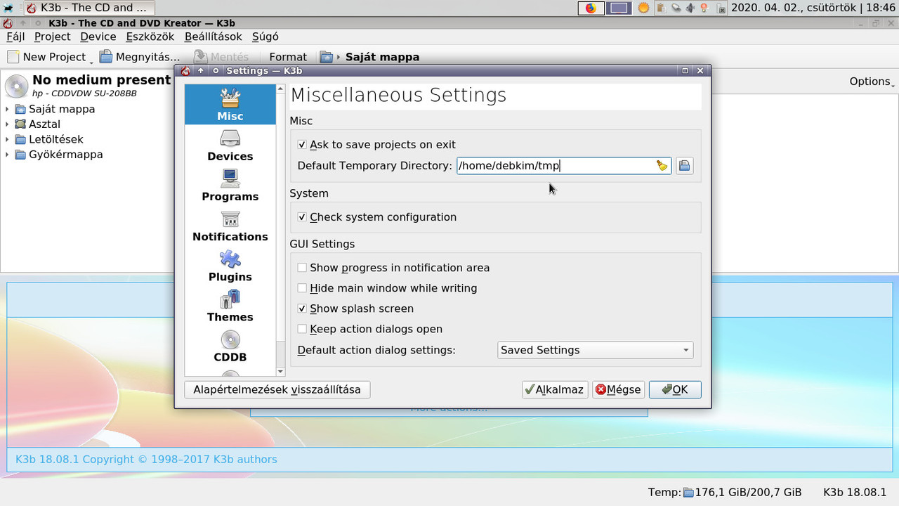 K3b - Misc, Default Temporary Directory (tmp)