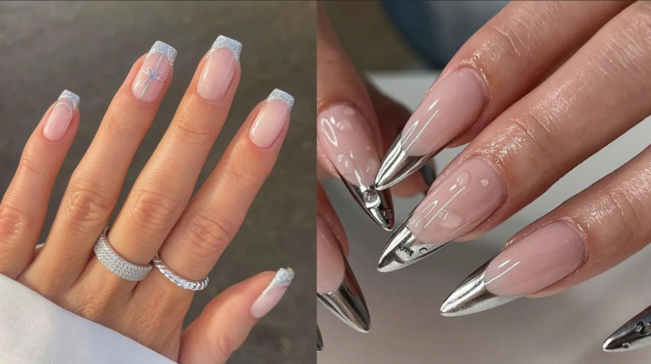 Ideas de uñas francesas con esmalte plateado, ideal para lucir este invierno