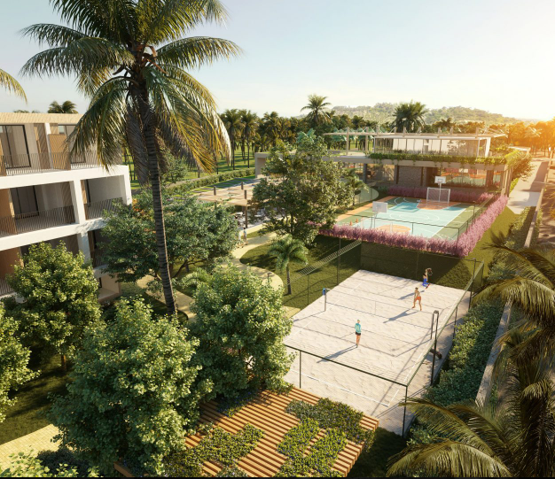 Quadra poliesportiva e área de lazer ativa