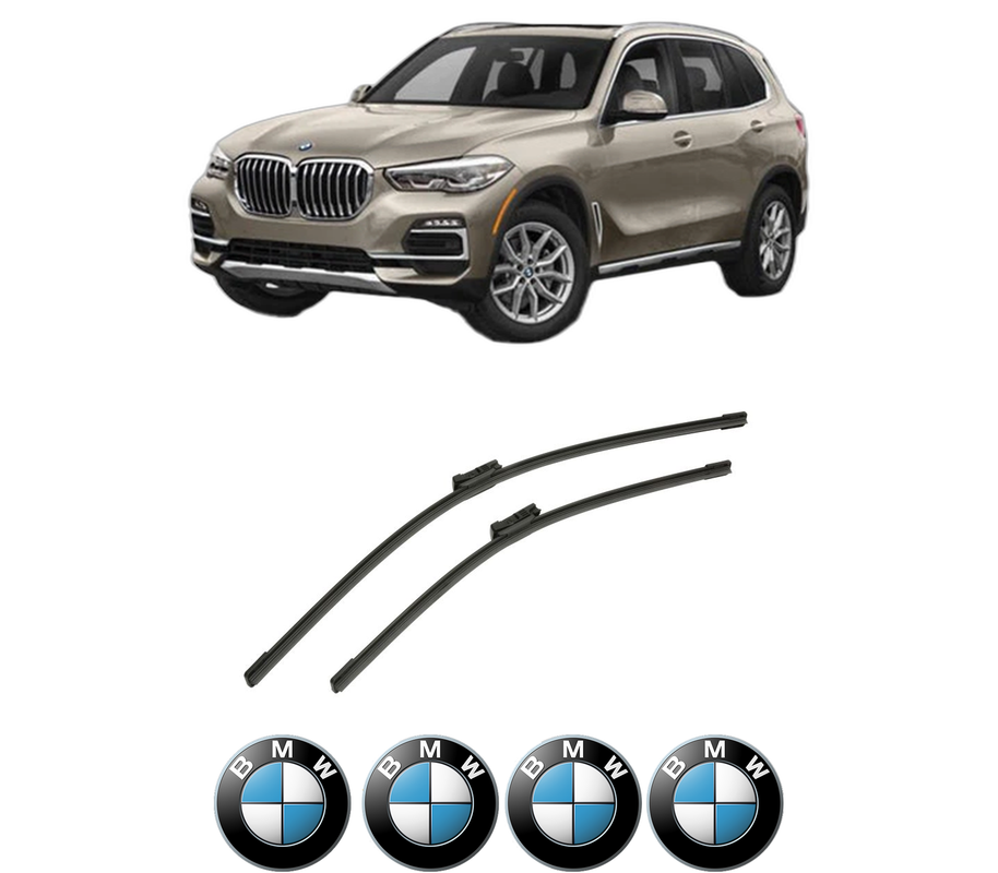 Set stergatoare auto BMW Seria X5 (G05, F95) din 2018-2023, pentru parbriz auto, 2 bucati, Bosch Aerotwin, din cauciuc siliconat rezistent, 4 Stickere Auto BMW Seria