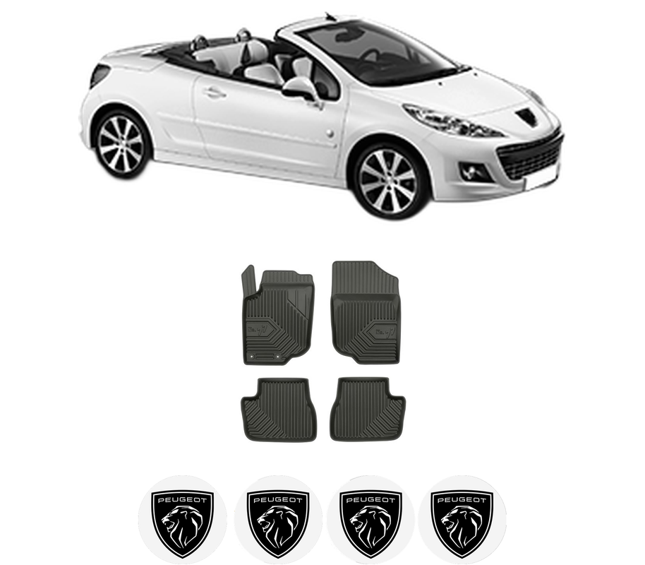 Set covorase presuri PEUGEOT 207 CC (WD_) din 2007-2015, auto, din cauciuc thermoplastic, 4 Stickere auto cu PEUGEOT