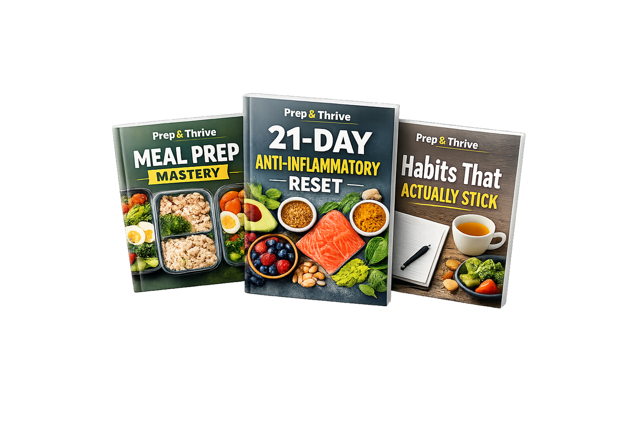 Prep Thrive three-guide wellness bundle mockup