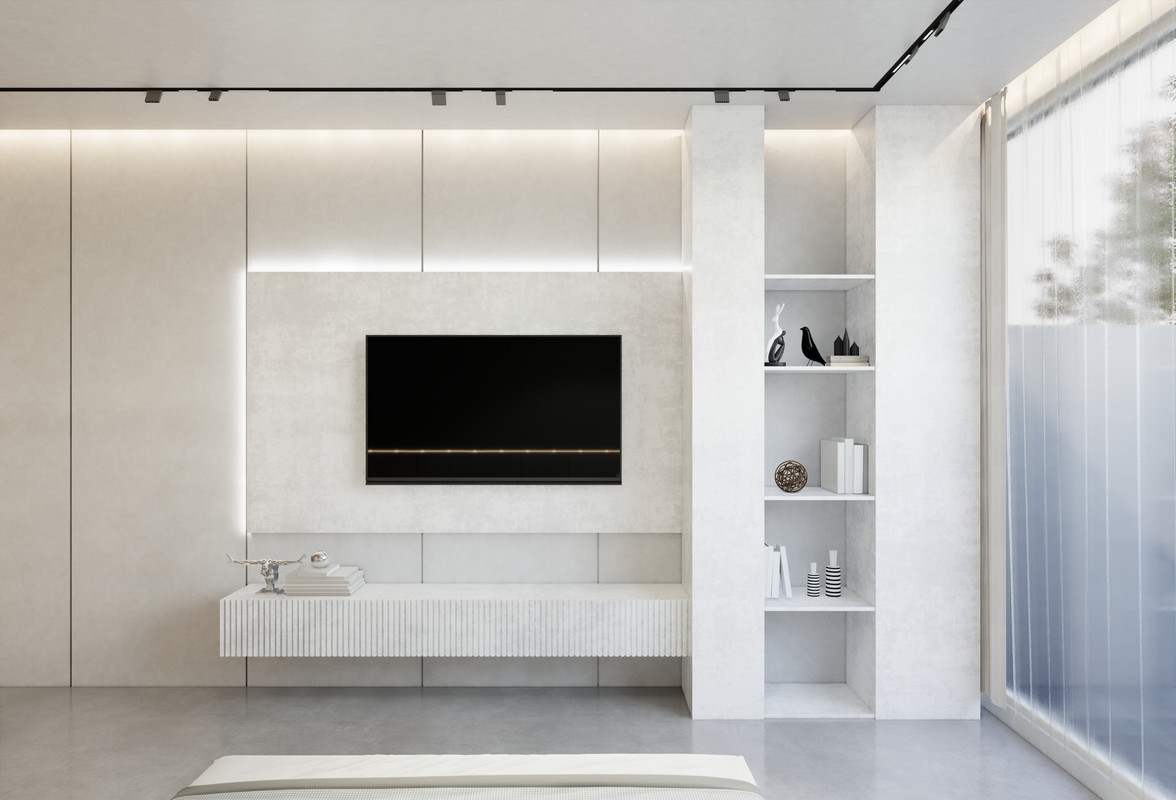 Contemporary White TV Unit Design With A Glossy Finish