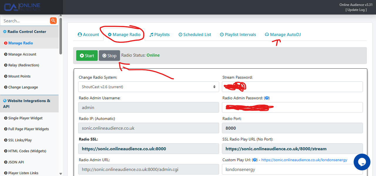 SonicPanel Restart Service and Reload Buttons