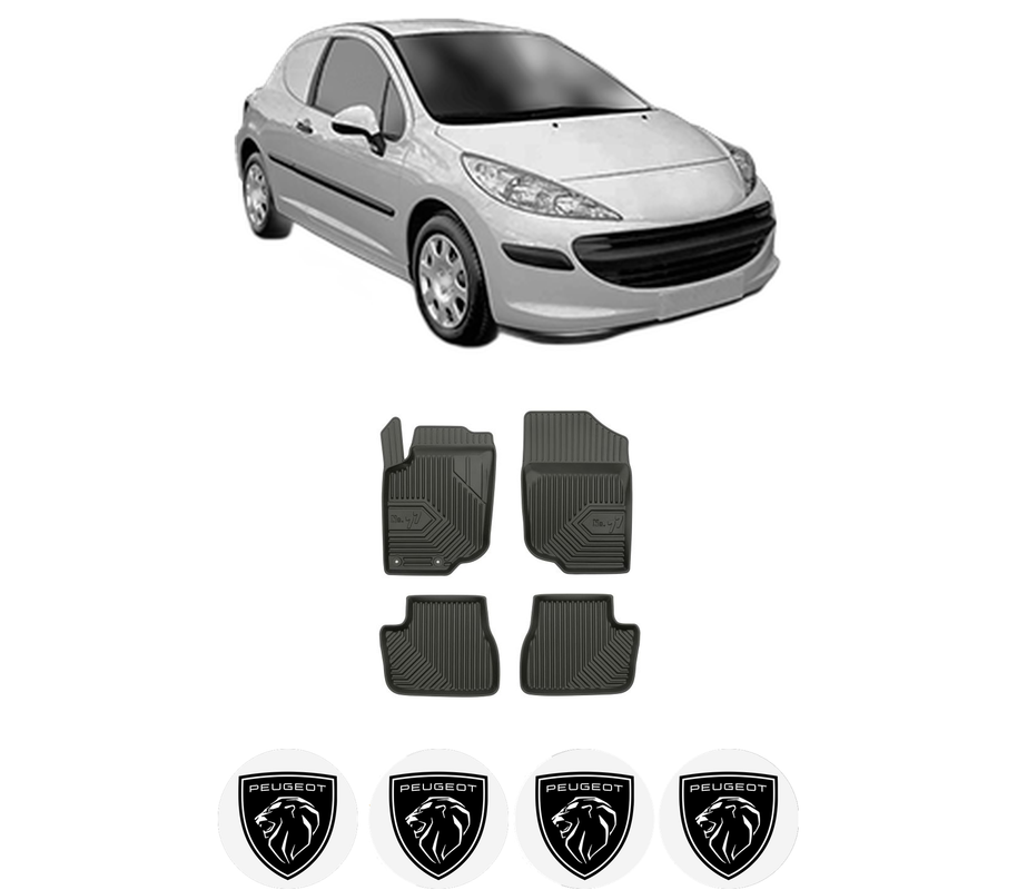 Set covorase presuri PEUGEOT 207 Hatchback Van (WA_, WC_) din 2007-2012, auto, din cauciuc thermoplastic, 4 Stickere auto cu PEUGEOT