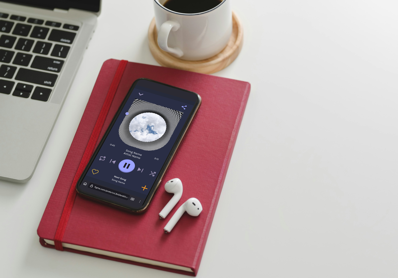 mobile phone displaying the fullscreen now playing page for a music streaming app