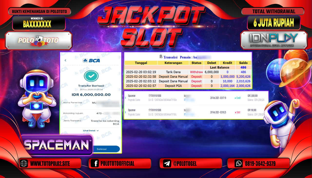 POLOTOTO JACKPOT SLOT SPACEMAN Rp.20.000.000,-