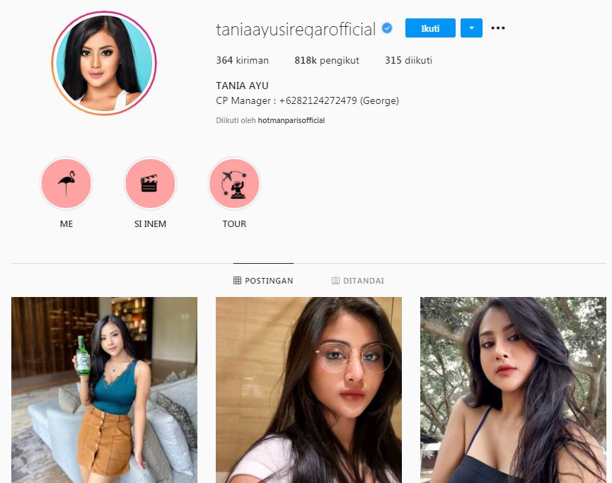 Akun Instagram Tania Ayu diikuti pengacara kondang Hotman Paris