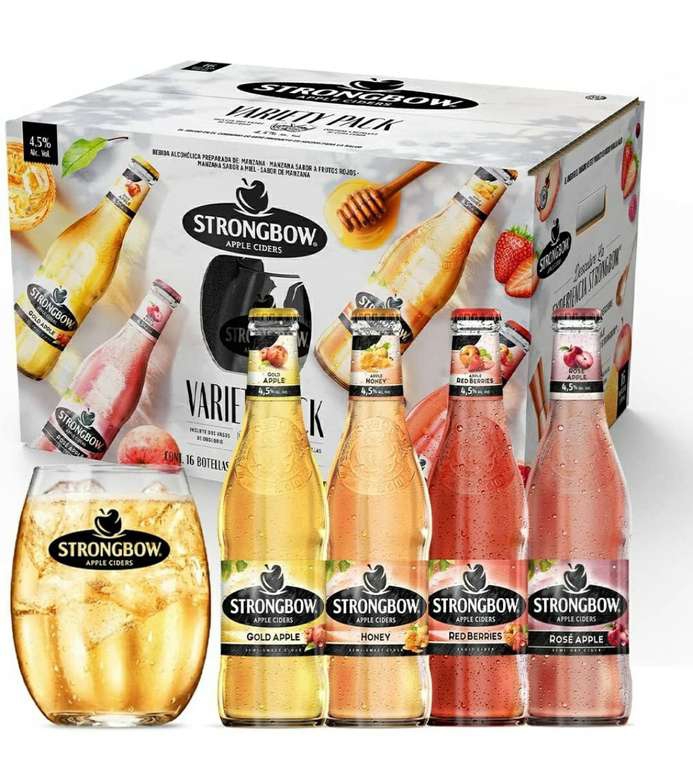 Amazon: 16 botellas de Strongbow más 2 vasos de cristal 
