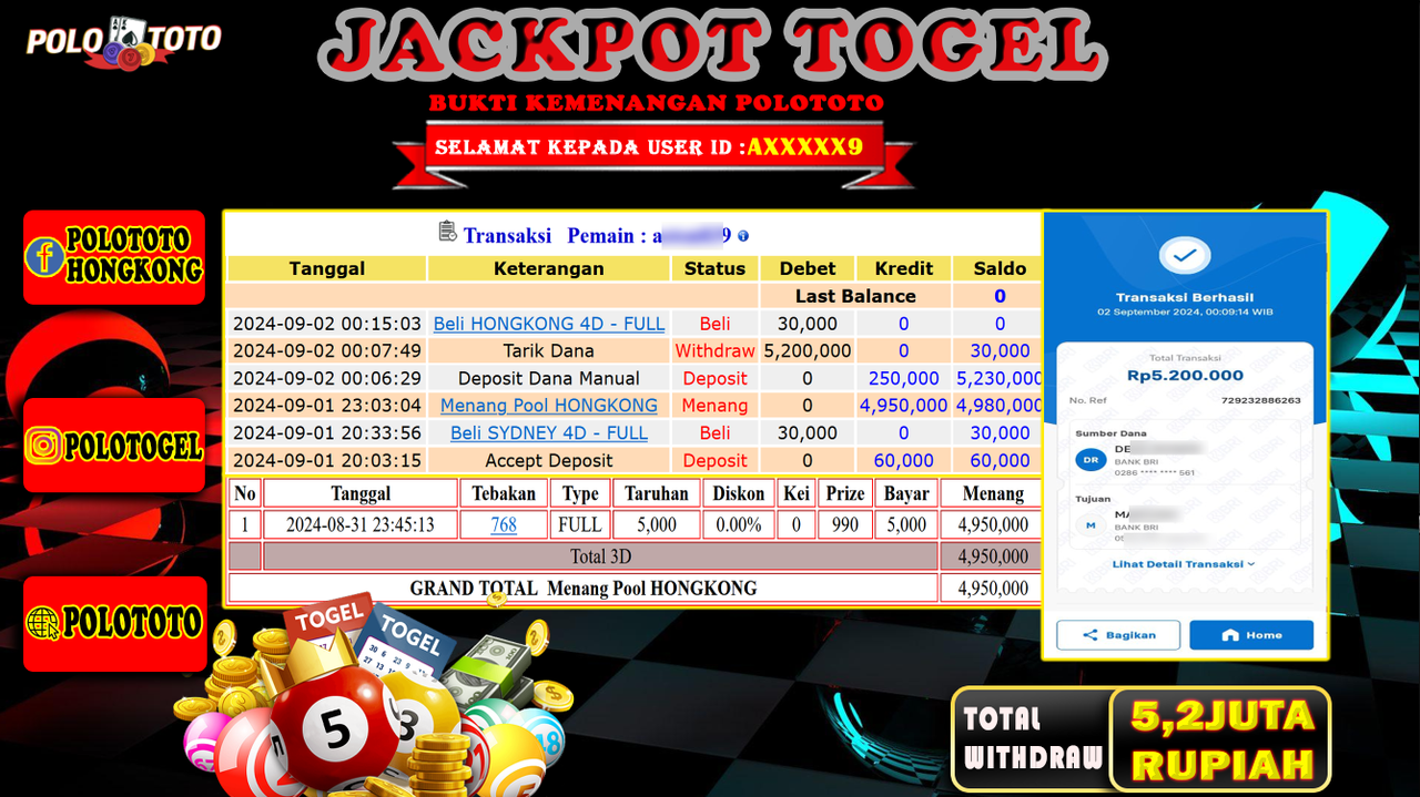 POLOTOTO JACKPOT TOGEL PASARAN HONGKONG Rp.5.200.000,- LUNAS