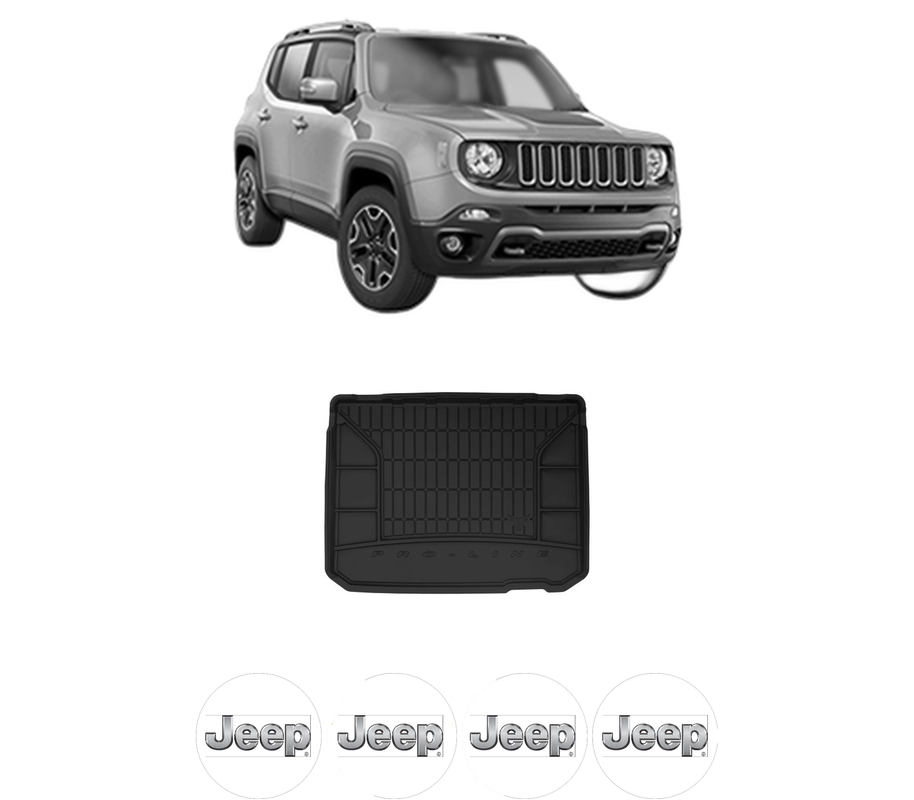 Tavita Portbagaj JEEP RENEGADE SUV (BU, B1, BV) din 2014-2022, Protectie Portbagaj Auto, 4x Stickere auto cu JEEP