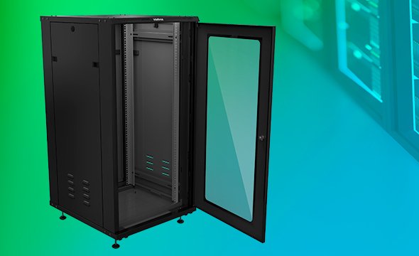 Detalhe da estrutura robusta do Rack Intelbras